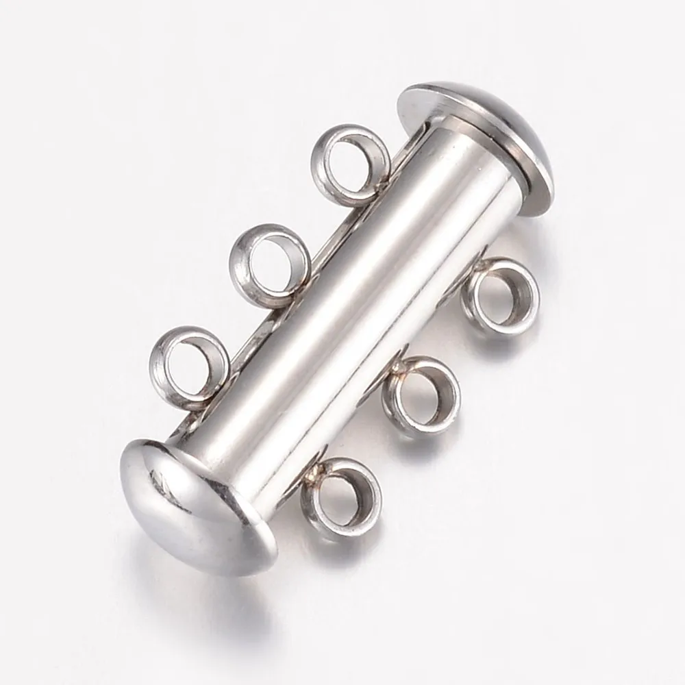 1set Tarnish Resistant Steel Slide Lock Clasps Peyote Clasps 3-Strand 6-Hole Tube Stainless Steel color 20x10x6.5mm Hole: 1.8mm