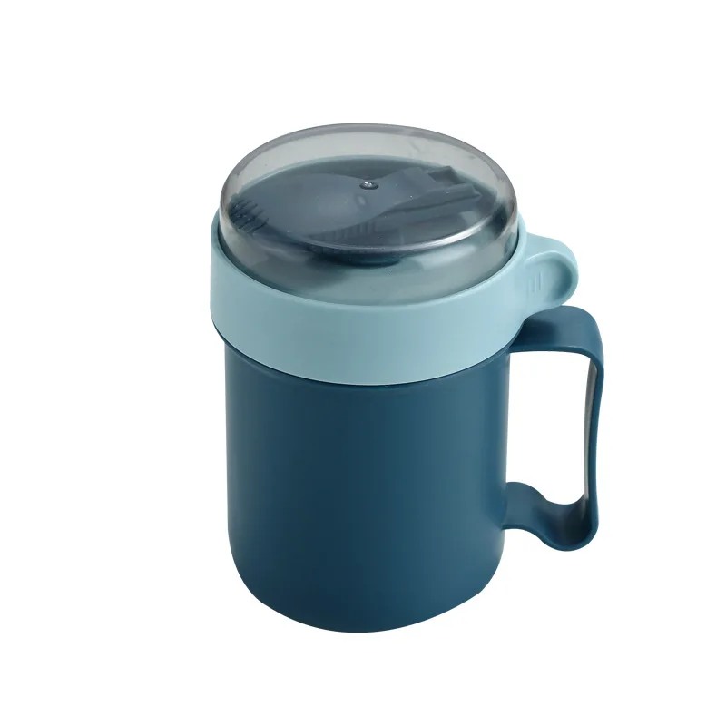 Copo de café da manhã portátil multifuncional copo de aveia cereal porca iogurte caneca lanche micro-ondas com tampa colher lancheira