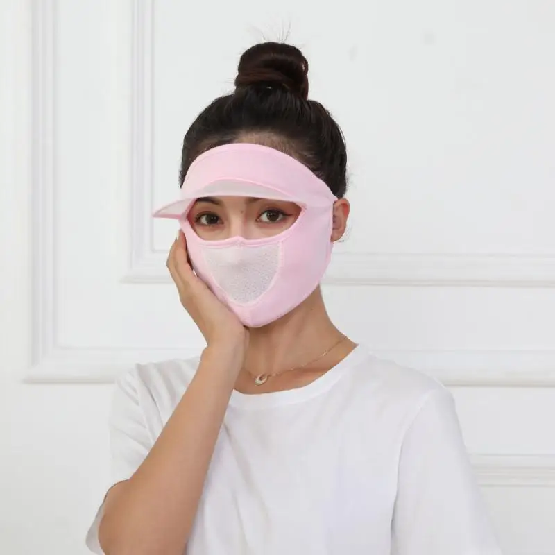 Ice Silk Mask for Outdoor Cycling UV Protection Breathable Face Cover With Brim Quick-drying Hanging Ear Headband Hat Mask