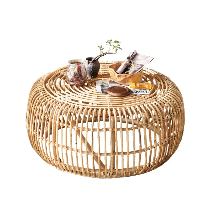

Japanese rattan round coffee table combination, full rattan tatami, simple modern living room household