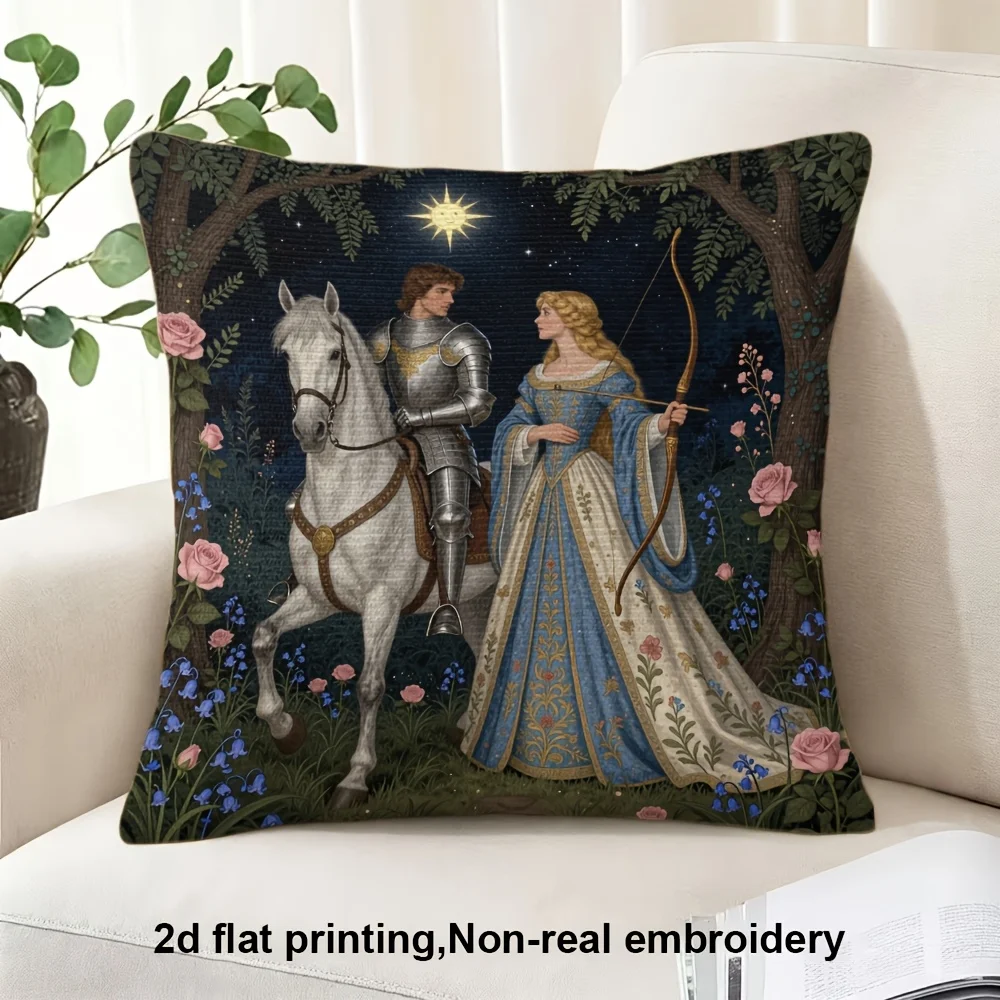 Luxury Medieval Fantasy Pillow Cover Cushion Print Art Renaissance Fairy Tale Knight Couple Square 45x45cm Home Decor