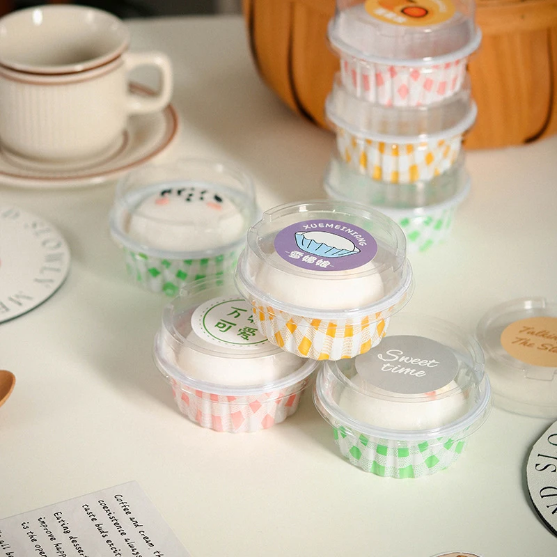 10Pcs Round Cupcake Cups With Lids Desserts Cups Disposable Muffin Cake Pudding Cups Kitchen Tools For Wedding Baking