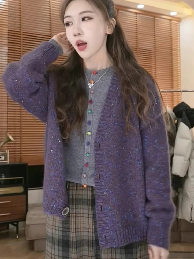 

Casual Versatile Single Button Knitted Open Cardigan Winter Korean Lazy Style Slimming Sweater Jacket Women's Top Fashion