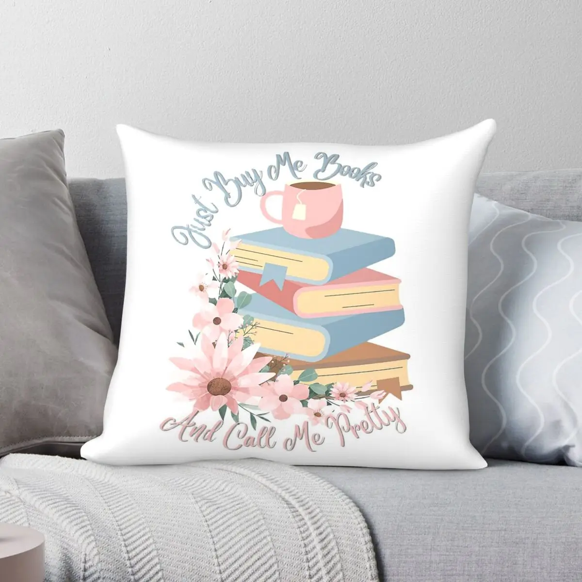 Buy Me Books Call Me Pretty Square Pillowcase Polyester Linen Velvet Pattern Zip Decorative Pillow Case Room Cushion Cover 45x45
