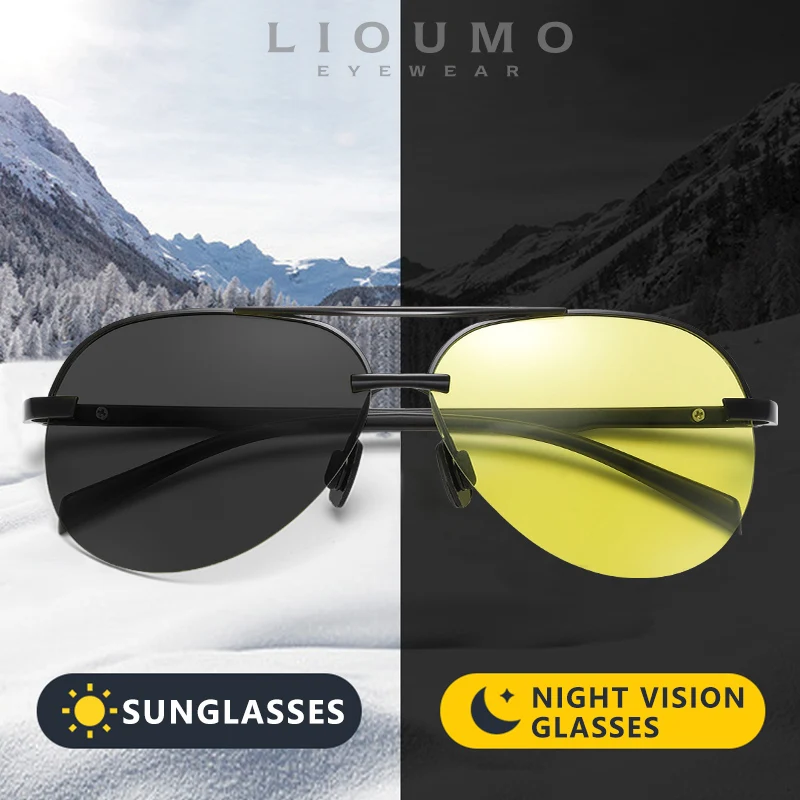 LIOUMO Ultralight Sunglasses For Men Polarized High Quality Photochromic Sun Glasses Night Vision Driving Glasses lentes de sol