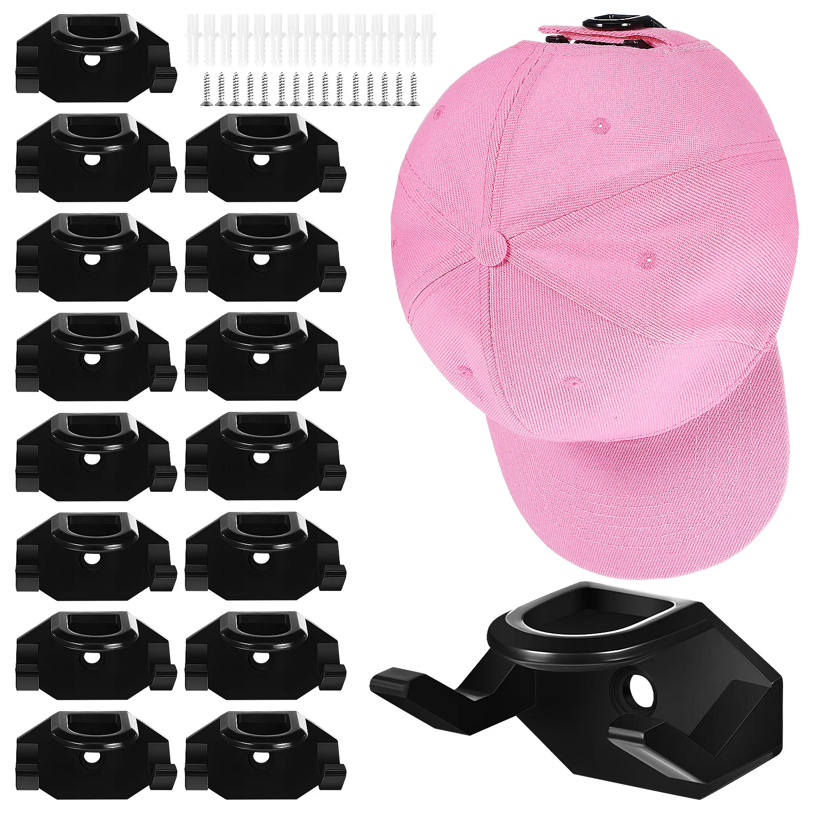 

16 Pcs Black Plastic Hat Hooks for Wall Display Rack Strong Material Scarf Bag ganizer Home Office Use Wall Hat Hangers Storage