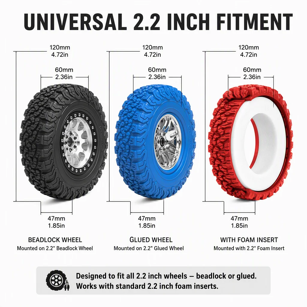 OKHL 2.2 Colored Tires 120mm Soft Rubber Foam for 1/10 RC Monster Truck Stampede Granite Volcano Blue Red Black Tires Only