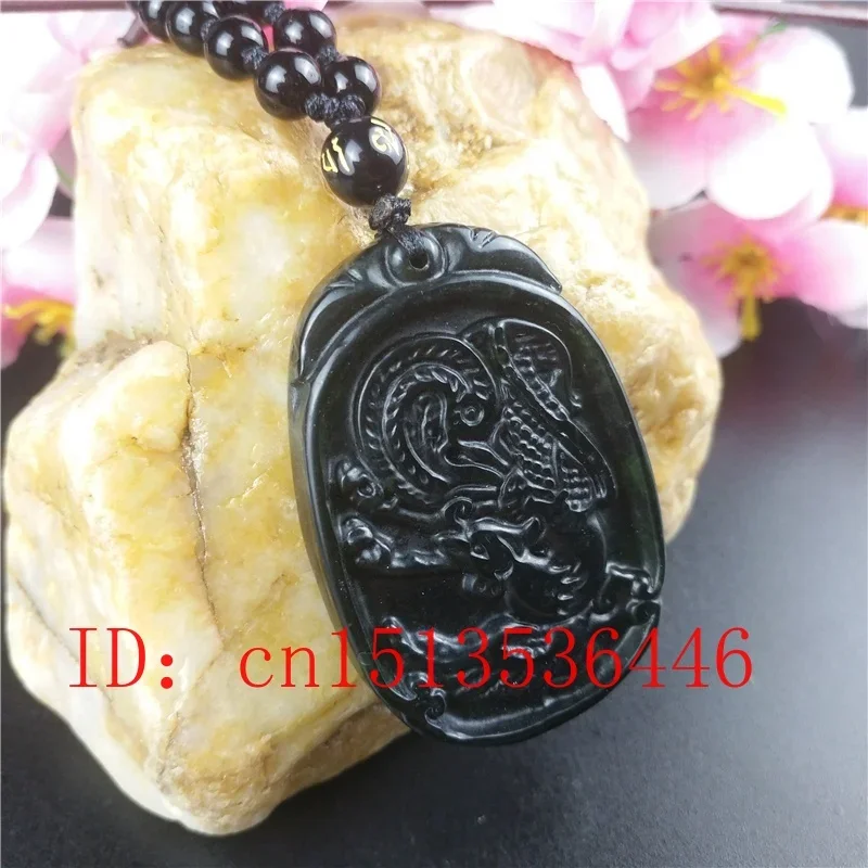 Certified Chinese Natural Black Green Jade Phoenix Pendant Necklace Fashion Charm Jewellery Accessories Men Woman Lucky Amulet