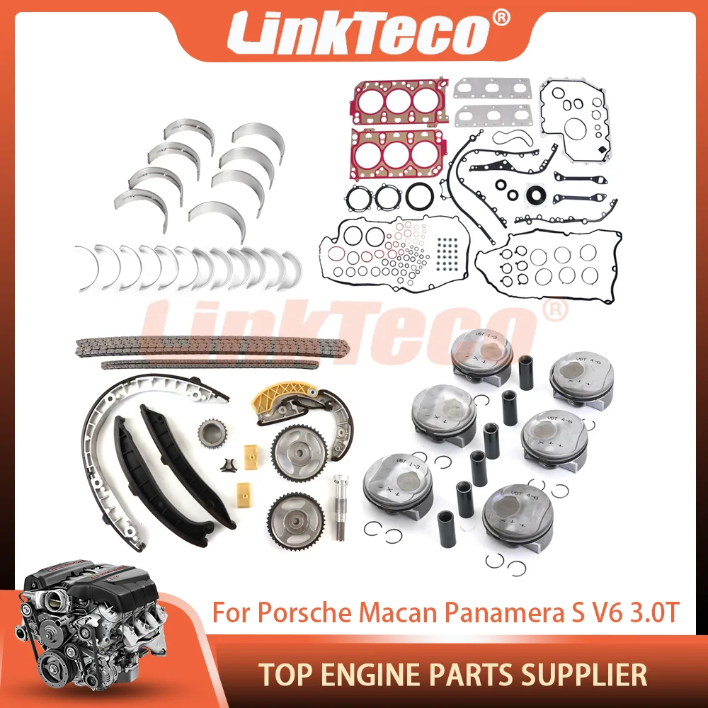 3.0T Engine Overhaul Rebuild Head Gasket Seals Piston&Ring Bearing Set Timing Chain Kit For Porsche Macan Panamera S V6 3.0L T