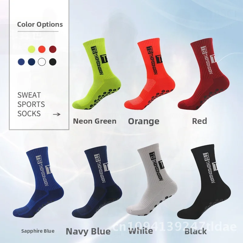 Calcetines de fútbol antideslizantes a media pantorrilla para adultos, calcetines deportivos de competición de entrenamiento con parte inferior de toalla gruesa para hombre con logotipo, azul, negro y rojo