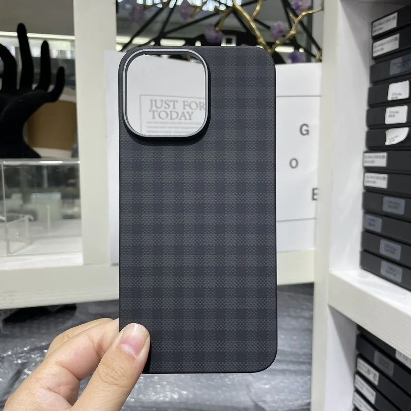 Deluxe Carbon Fiber 1500D Frosted Anti-Drop MagSafe Plaid Phone Case for iPhone 15  iPhone 15 pro Kevlar15pro Max Case