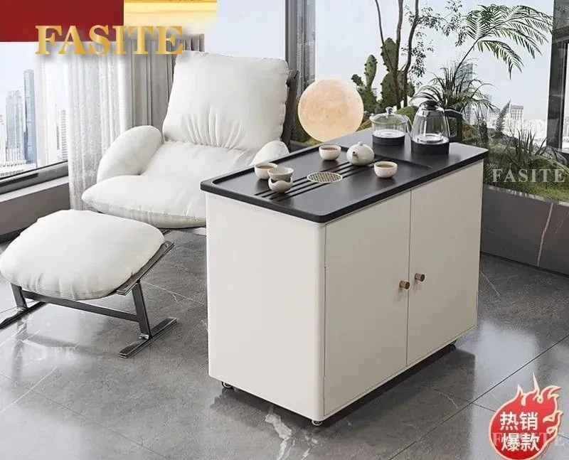 For Small Apartment Movable Tea Table Household Sofa Side Coffee Table Kettle Integrated Balcony Tea Cart Cabinet Space