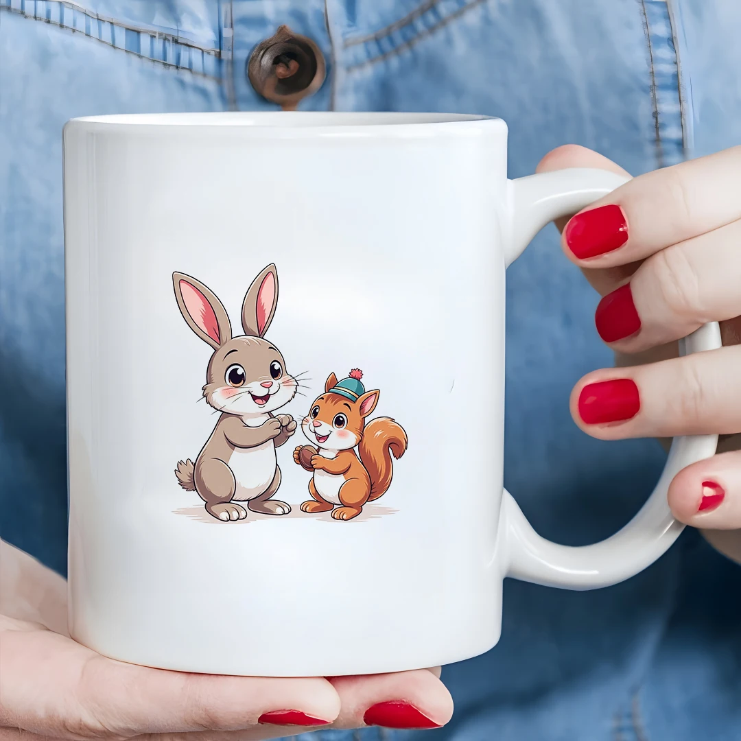 

11oz cartoon animal rabbit squirrel mug kids cold and hot beverage cup Christmas gift family office cup
