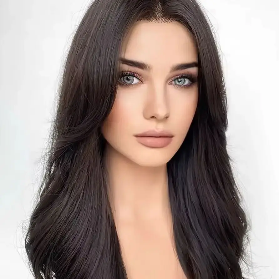 

Коричневый объемный волнистый мягкий 26 дюймов 180 плотность длинный парик фронта шнурка для женщин детские волосы предварительно выщипанные термостойкие бесклеевые ежедневно