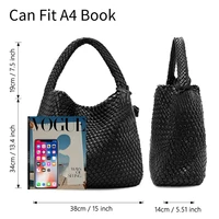 Woven Tote Bag for Women Large Woven Handbag Soft Leather Shoulder Bag Work Shopper Summer Beach Travel Tote Bag with Purse - Image 3