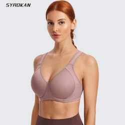 SYROKAN Women Sport Bras Summer High Impact Full Coverage Underwire Molded Active Workout Running Boxing Bra Tops