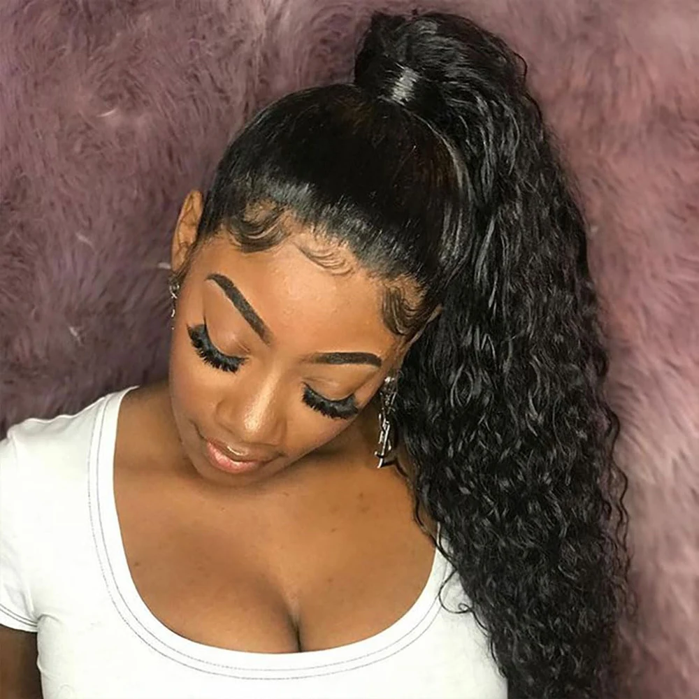 12A Grade Water Wave Wrap Around Ponytail Human Hair Ponytail Extension For Women Brazilian Virgin Hair Natural Color