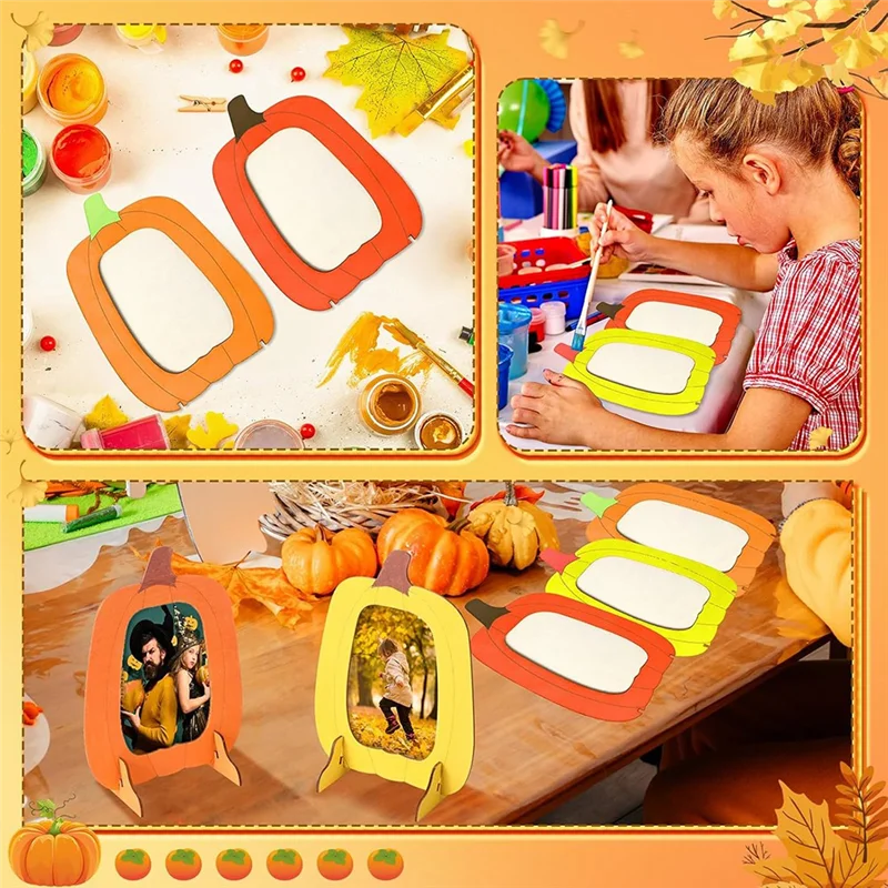 B78B-Autumn Decor For DIY Crafts 12 Pcs Wooden Pumpkin Picture Frames Bulk Fall Crafts Thanksgiving Photo Frames