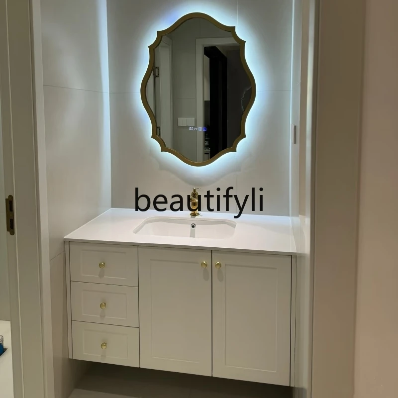 

French solid wood paint bathroom cabinet cream wind hand wash basin bathroom cabinet combination bathroom washbasin