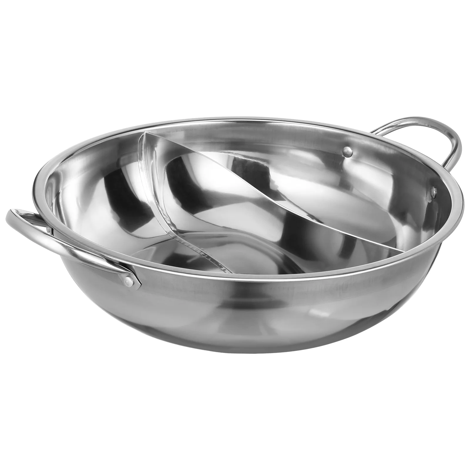 

Hutch Stainless Steel Mandarin Duck Pot Multi-purpose Double Handle Hotpot Practical Shabu-shabu Silver Pan with Divider