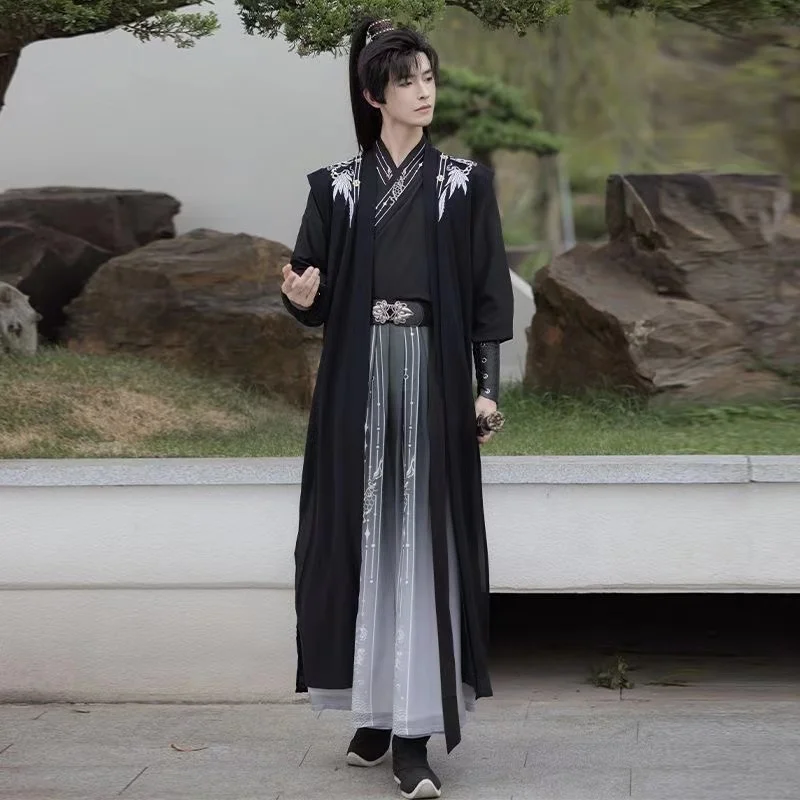 Autumn Winter Ancient Hanfu Dress Set Men Women Traditional Embroidery Costume Stylish Cool Dark BlackSwordsman Cosplay Clothing