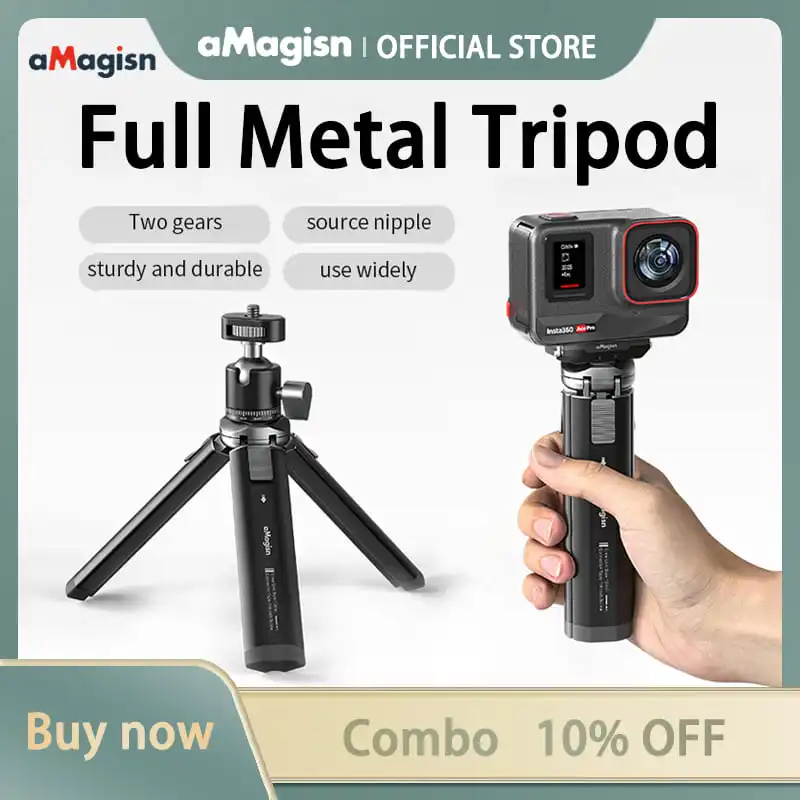 aMagisn Metal Tripod for GoPro Hero/DJI OSMO /Insta360 Aluminum Alloy Tripod Accessories With 1/4 Screw for Action Camera