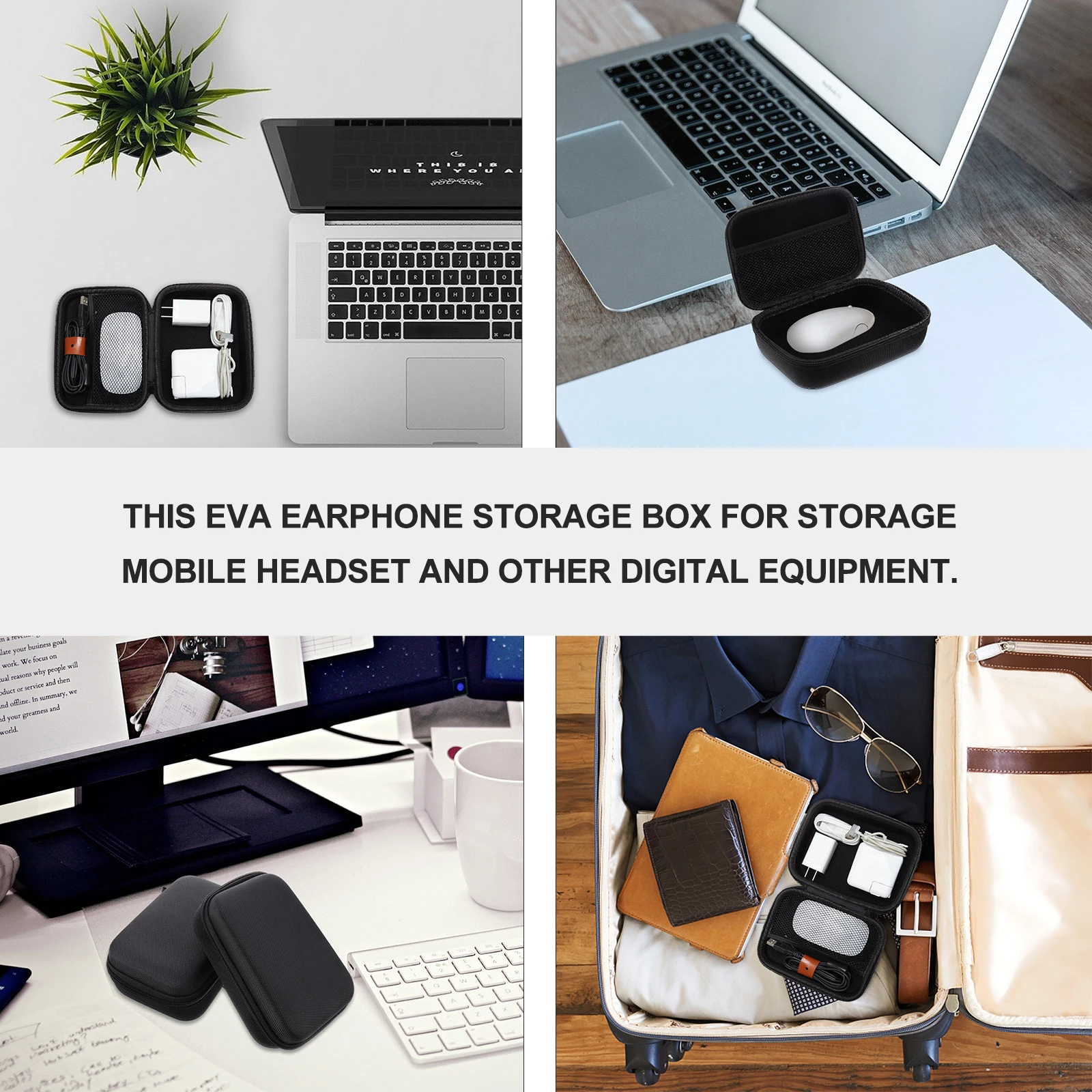 

2Pcs Eva Earphone Storage Box Portable Hard Drive Power Bank Case Shockproof Headset Pouch Organizer for Digital Equipment