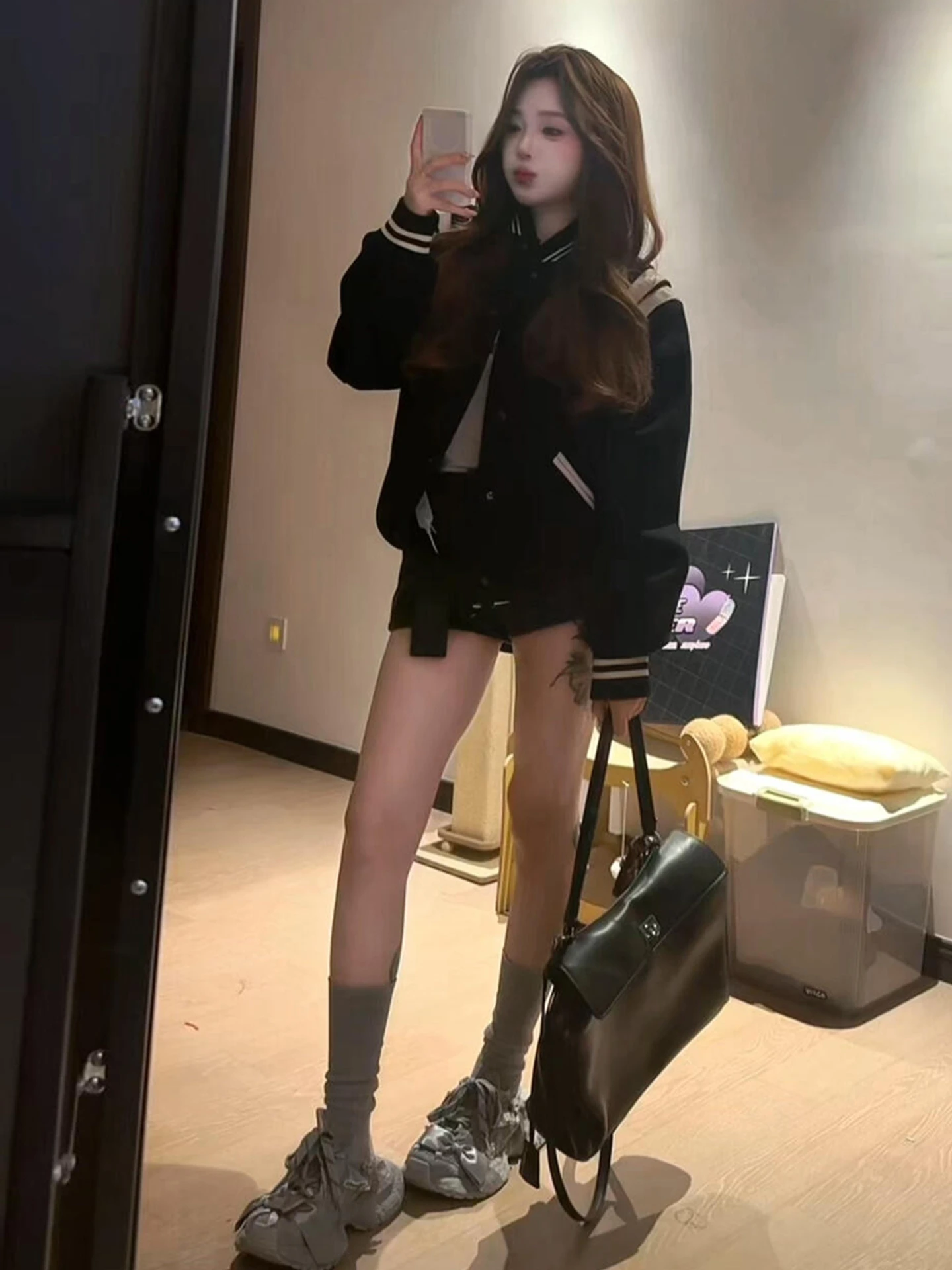 

Американский ретро Bla ort Jaet, женский ранняя осень 2026, новый колледж, бейсбол, orm, повседневный топ, корейский Sle Standa...