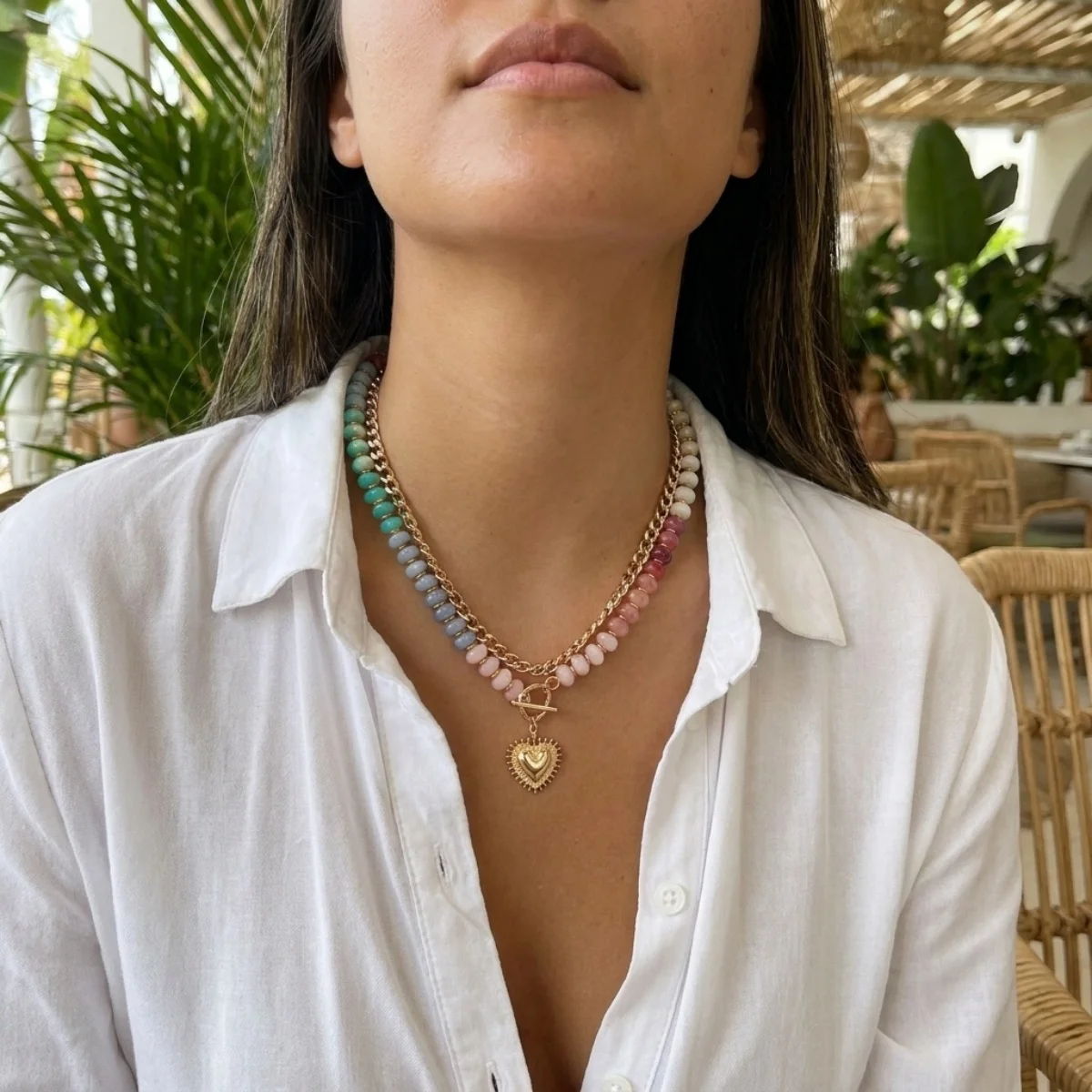 Y2K-Halskette mit Herzanhänger aus farblich abgestuften Harzperlen für Damen und Herren, Liebesherz, bunte Acrylperlen, Choker, ästhetischer Schmuck – Detail 17