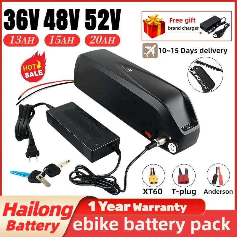 

2024 Hailong DownTube Battery 36V 48V 20AH 52V Electric mountain bike 40A BMS 18650/21700 Cells bafang BBS02 BBS01 BBSHD 1000W