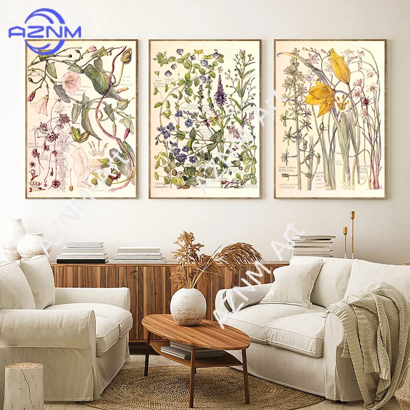 Wild Plant Flowers Retro knowledge Poster Posters Home Living Bed Room Decor Art Bar Cafe Pictures Frameless Wall Painting Toy