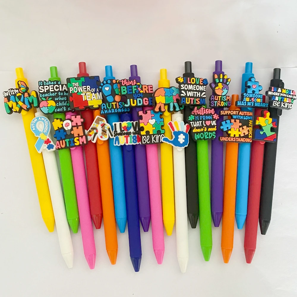 

20 шт., гелевые ручки с информацией об аутизме, объемные вдохновляющие выдвижные ручки-головоломки, подарки для принятия аутизма