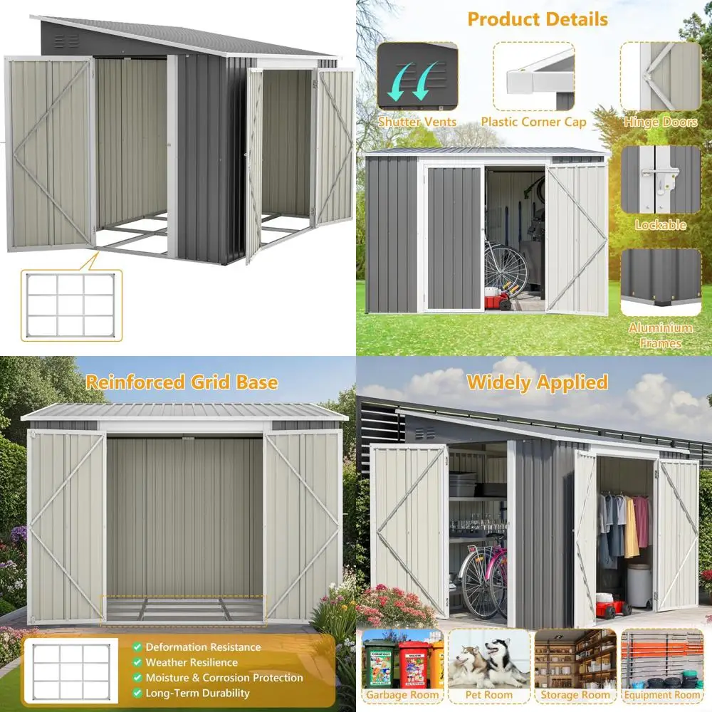 

Large Metal Outdoor Storage Shed with Floor Frame, Ideal for Tools and Lawn Mowers, Featuring Two Lockable Doors for Garden and