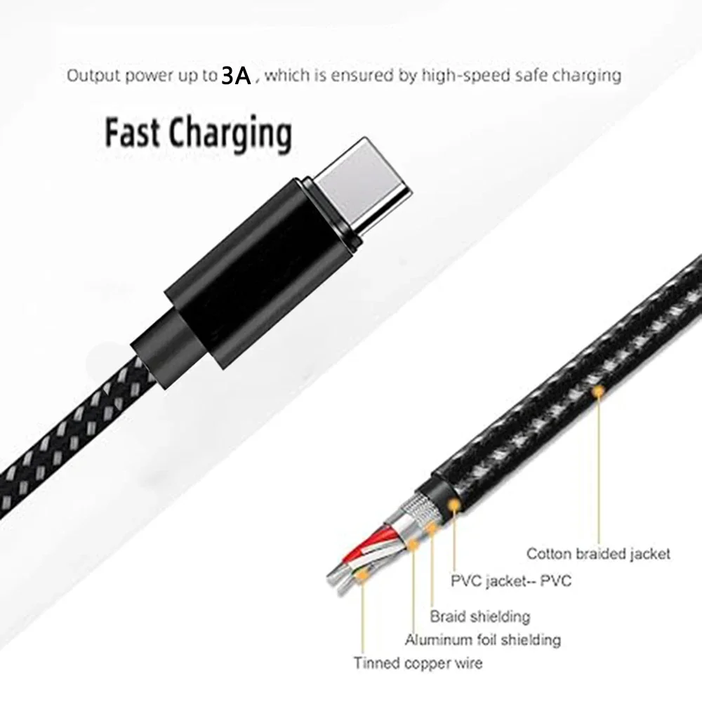 كابل USB A إلى النوع C مزامنة التاريخ 3A شحن سريع من النايلون المضفر كابل شاحن للهاتف المحمول Samsung Huawei Android Typec #4