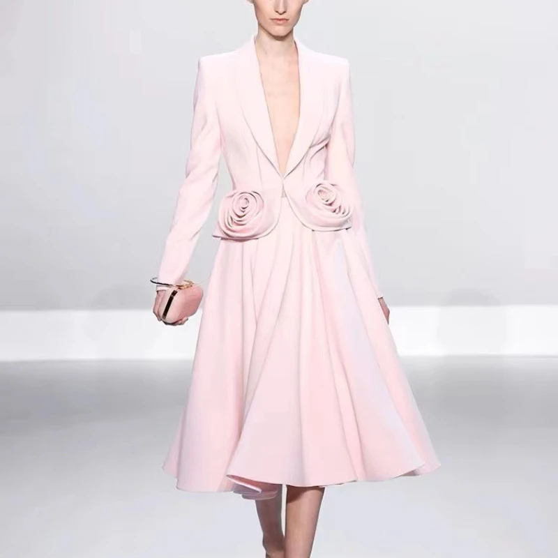 

Однотонный бордовый комплект из двух предметов для женщин, пальто с длинными рукавами и аппликациями с лацканами, женский комплект с юбкой трапециевидной формы с высокой талией