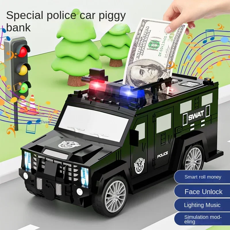 Cartoon Piggy Bank Toys Smart Music Password Banknote Car Coin Bank Figure Toy Pretend Play Saving Money Box Kid Police Car Gift