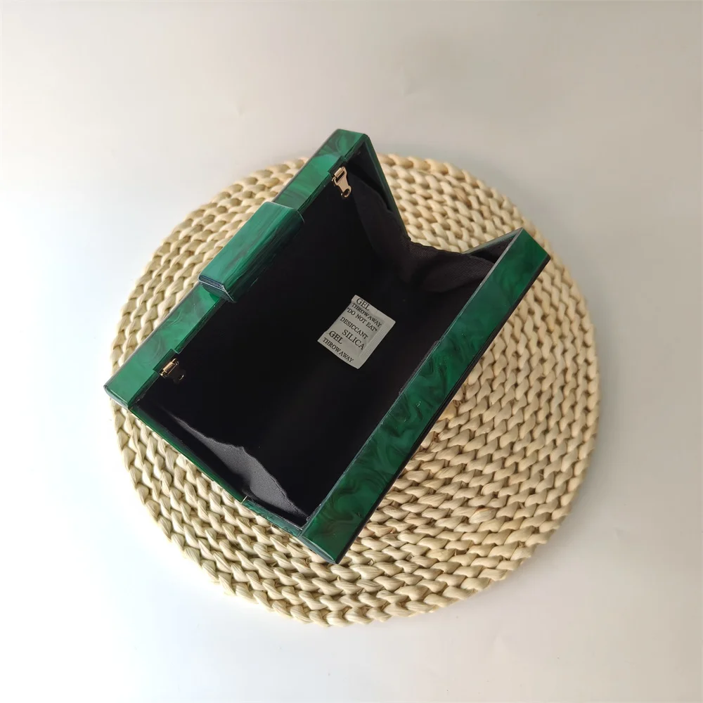 Green Marble Striped Patchwork Women Acrylic Day Clutch Wedding Bridal Handbags Small Evening Bags Party Birthday Cocktail Purse