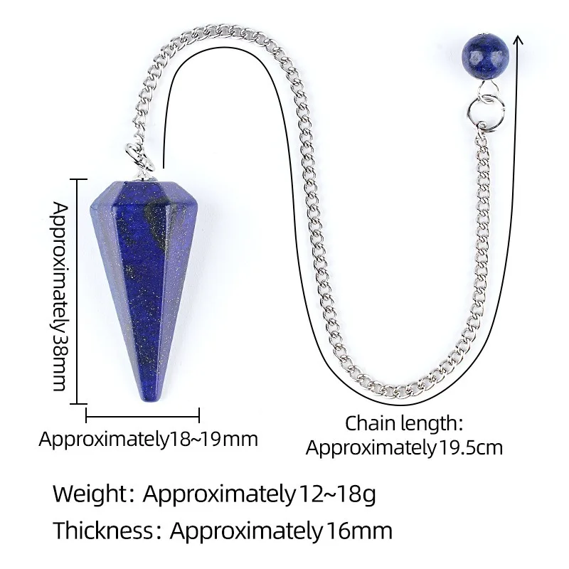 6pcs Natural Crystal Pendulum 38mm Point Hexagonal Cone Stone Pendant Adjustable Chain Yoga Meditation Energy Healing Wholesale
