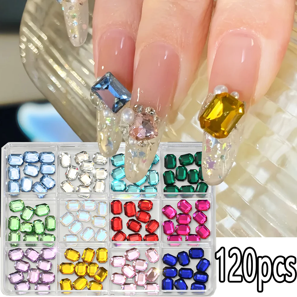 

12grids 3D Colorful Rectangle Crystal Gems Nail Art Rhinestone Summer Transparent Glass Diamond Nail Art Decor Manicure Gemstone
