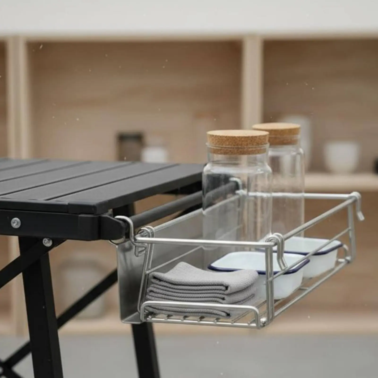 

IGT Table Side Storage Basket Space-Saving Camping Table Hanging Rack Folding Side Hanger Rack Rust Resistant for Outdoor Dining