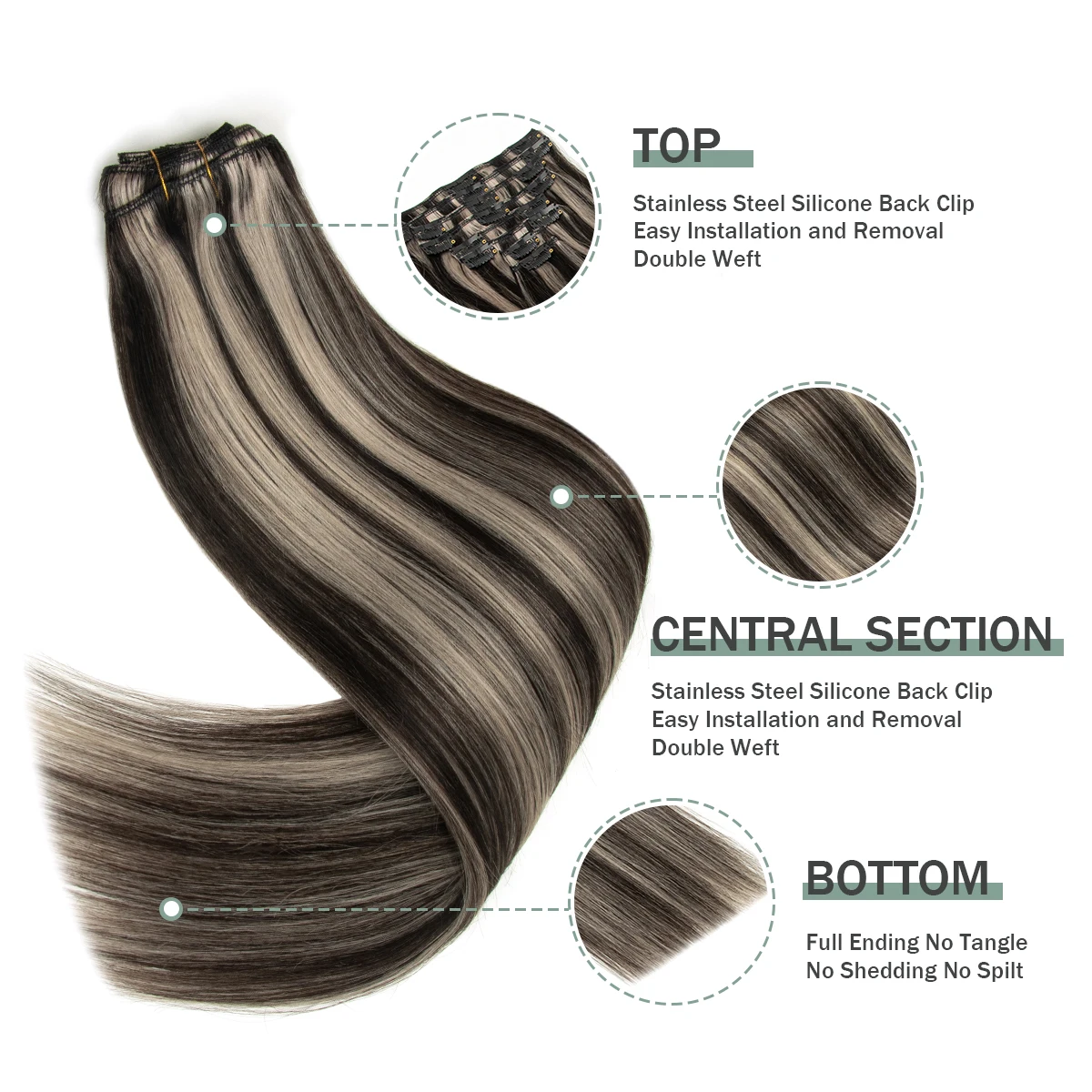 MRSHAIR Clip nelle estensioni dei capelli umani Reale naturale Remy Clip nelle estensioni dei capelli Doppia trama 7 pezzi Clip da 12-24 pollici sui capelli