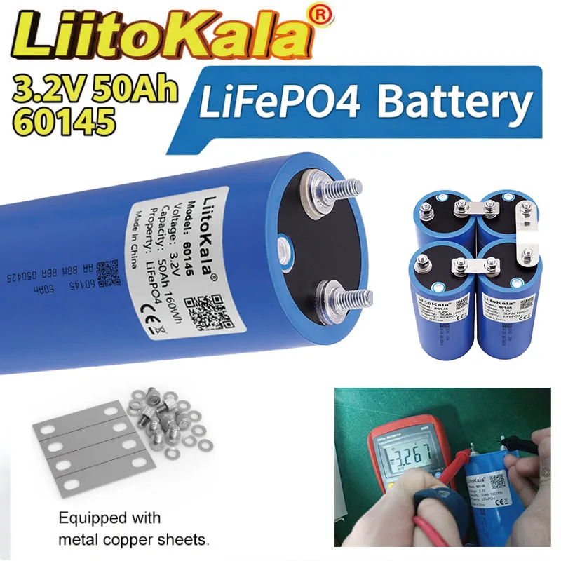 LiitoKala A+ Klasse 3,2V 50Ah 60145 LiFePO4 Batteriezelle 4000 Zyklen Max. Entladung für Wohnmobil-Solarenergiespeichersystem