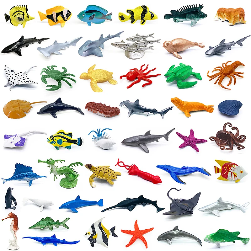 56pcsini Sea Life Animals Coral Octopus Nautiloidea Crab Starfish Ocean Model Action Figures Educational Collection Toy Kid