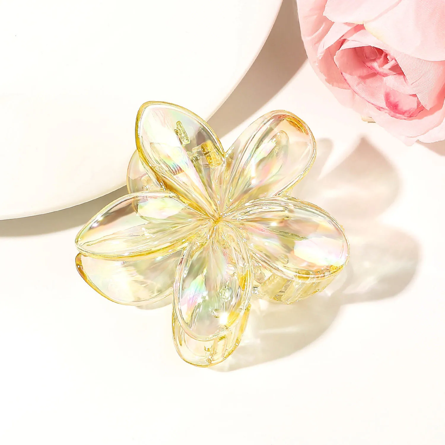 Transparent Pearlescent Flower Shape Hair Claw Clips Women Girls Crab Clip Hair Claws Ponytail Hairpin Barrette Headwear