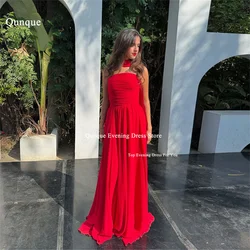 Qunque Chiffon Prom Dress Women Floor-Length Red Pleat Evening Dress Straplesses Customized Vestidos De Fiestas Elegantes Mujer