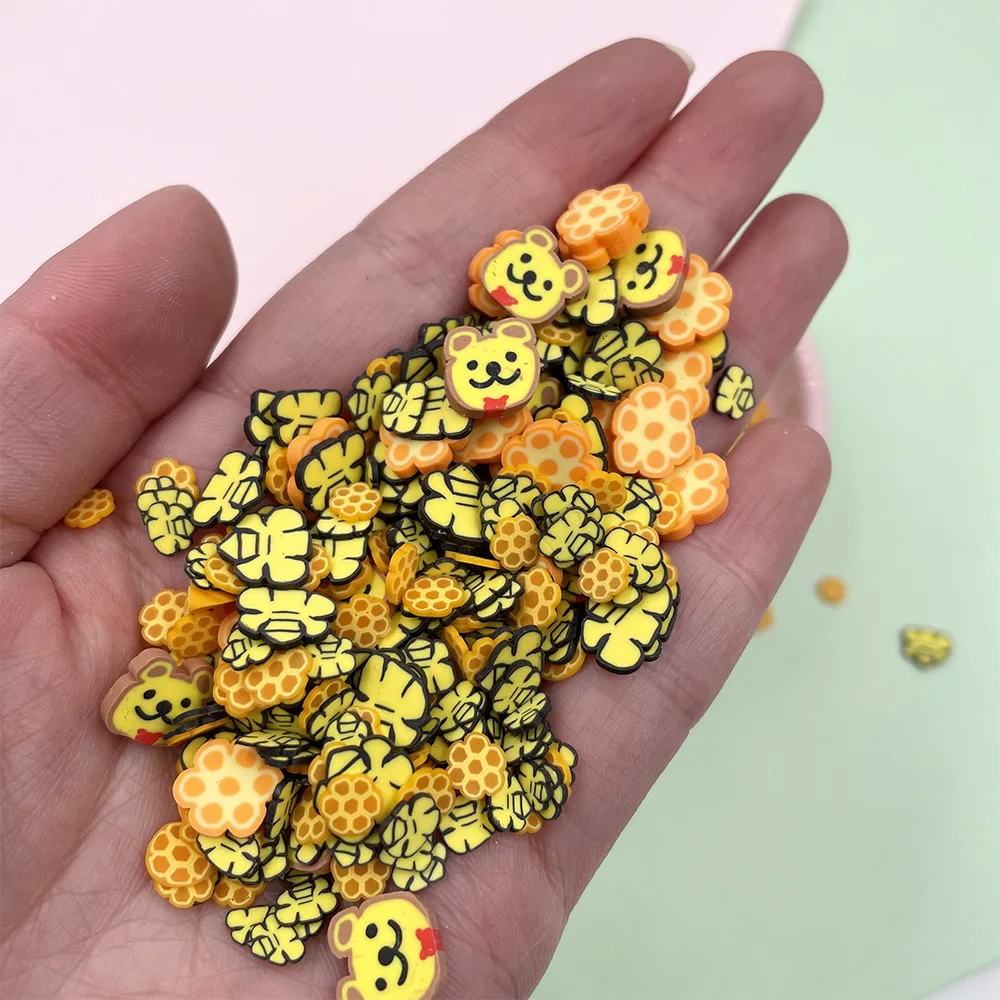 50g/lot Mixed Polymer Clay Bear Honeycomb Bee Slices Sprinkles for Crafts Making DIY Slime Filling Accessories Shaker Cards Deco