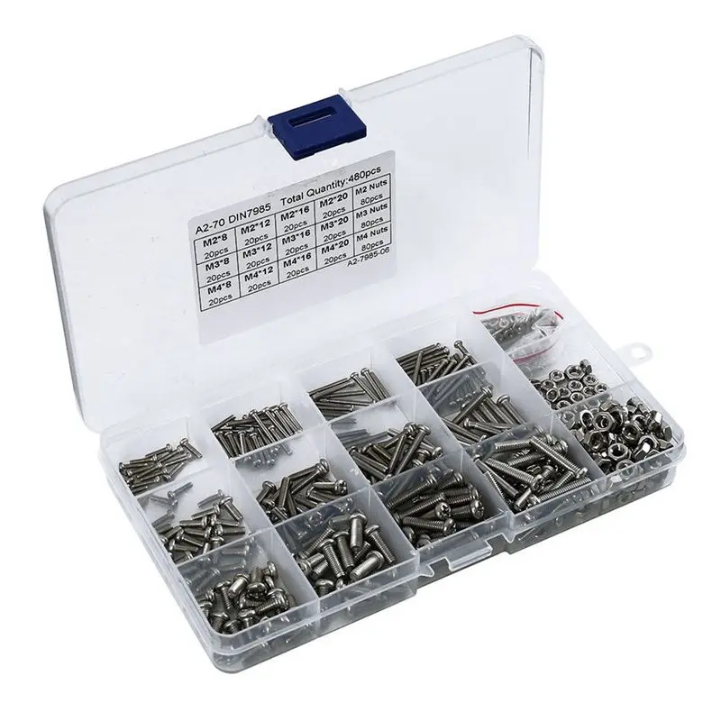 Y50A-960Pcs/Set M2 M2.5 M3 Din7985 Gb818 Steel Cross Recessed Pan Head Screws Phillips Screws Assortment Kit Hw028