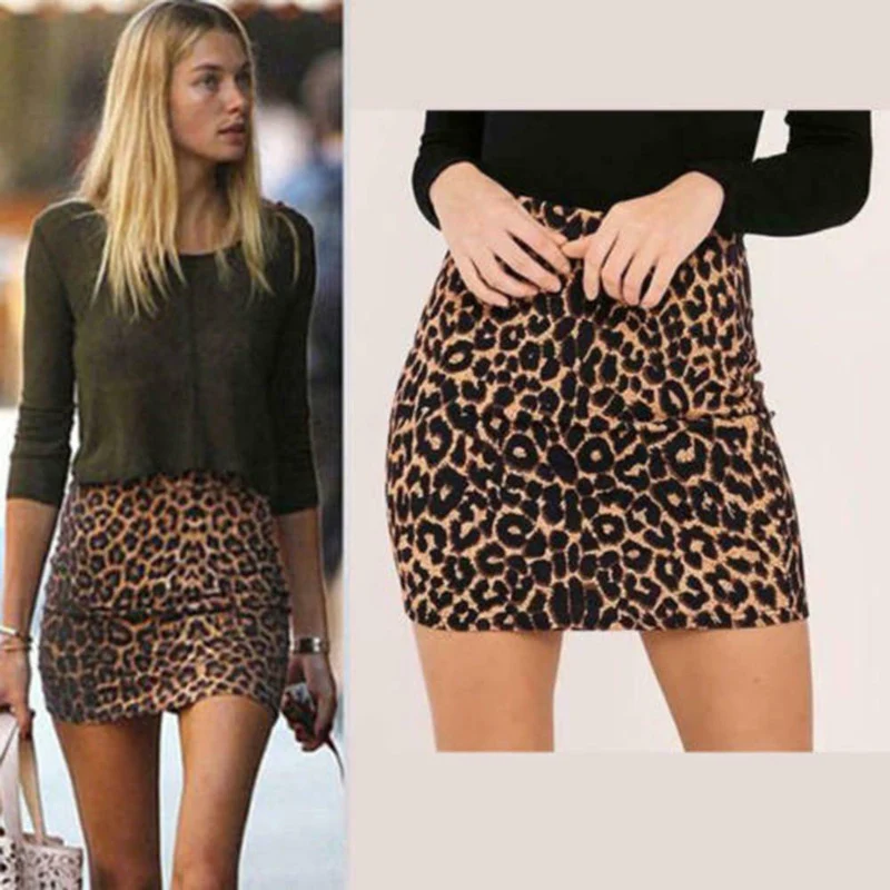 Women Ladies Skirt Fashion Leopard Printed Skirt High Waist Sexy Pencil Bodycon Hip Skirt Skirts Bottom