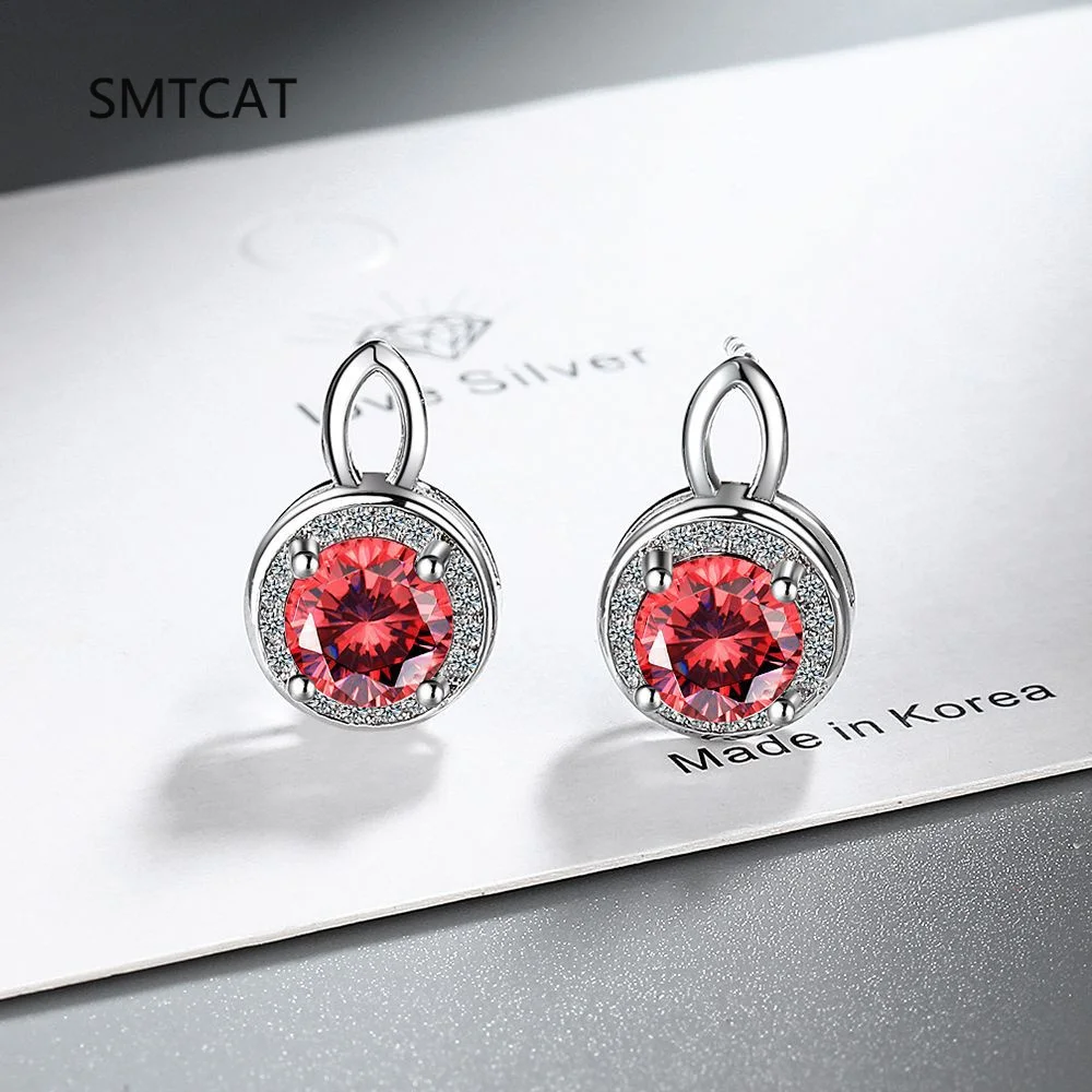 

Round Created Red Ruby Natural Garnet 925 Sterling Silver Stud Earrings for Woman Statement Gemstone Jewelry Birthday Gift