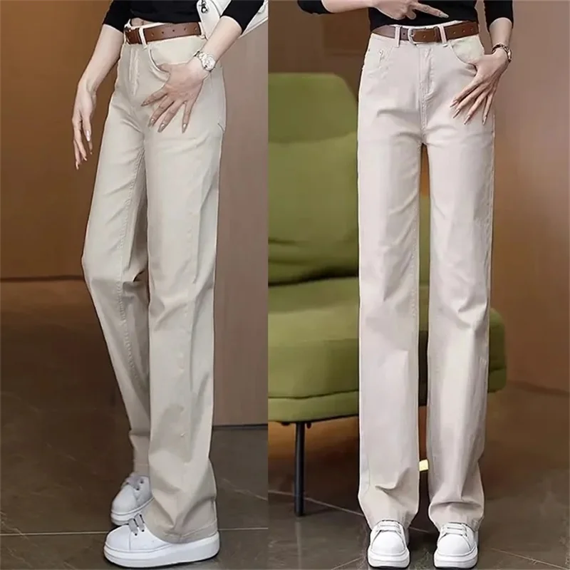 2027 New Female High Waisted All-Match Straight Jeans Spring Autumn Women Versatile Leisure Wide Legs Denim Pants
